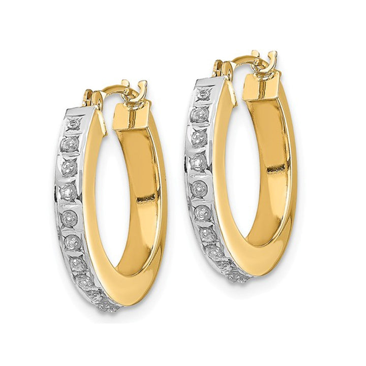 Accent Diamond Hinged Hoop Earrings in 14K Yellow Gold (2/3 Inch) Image 4