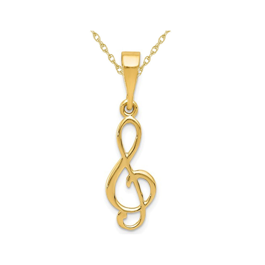 14K Yellow Gold Treble Clef Musial Charm Pendant Necklace with Chain Image 1