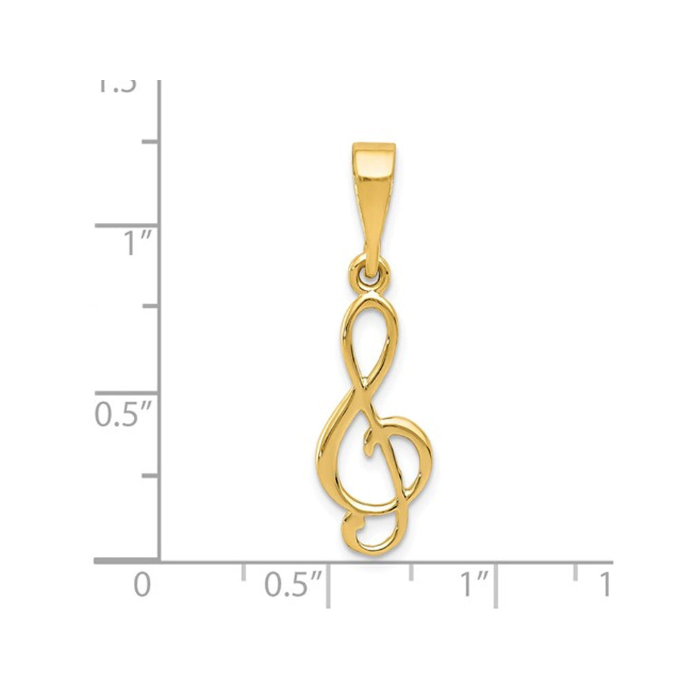 14K Yellow Gold Treble Clef Musial Charm Pendant Necklace with Chain Image 2