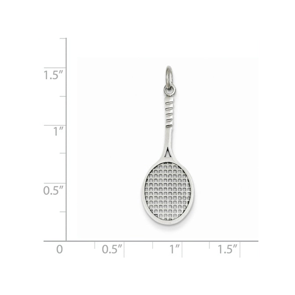 14K White Gold Tennis Racquet Charm Pendant Necklace in with Chain Image 2