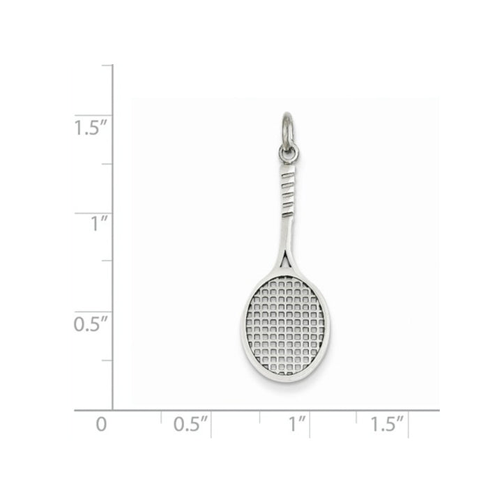 14K White Gold Tennis Racquet Charm Pendant Necklace in with Chain Image 2