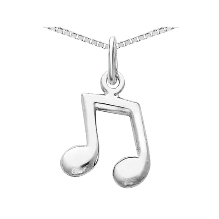 14K White Gold Music Note Charm Pendant Necklace with chain Image 1