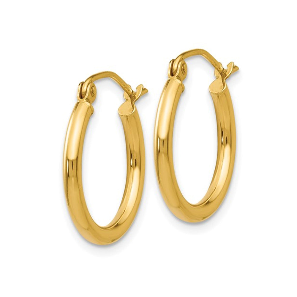 14K Yellow Gold Extra Small Hoop Earrings 3/4 Inch (2.00 mm) Image 2