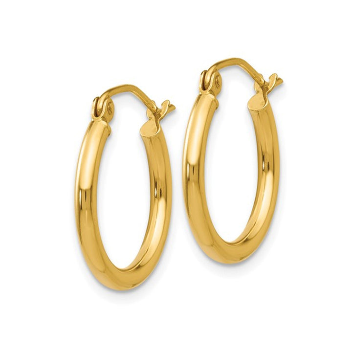 14K Yellow Gold Extra Small Hoop Earrings 3/4 Inch (2.00 mm) Image 2