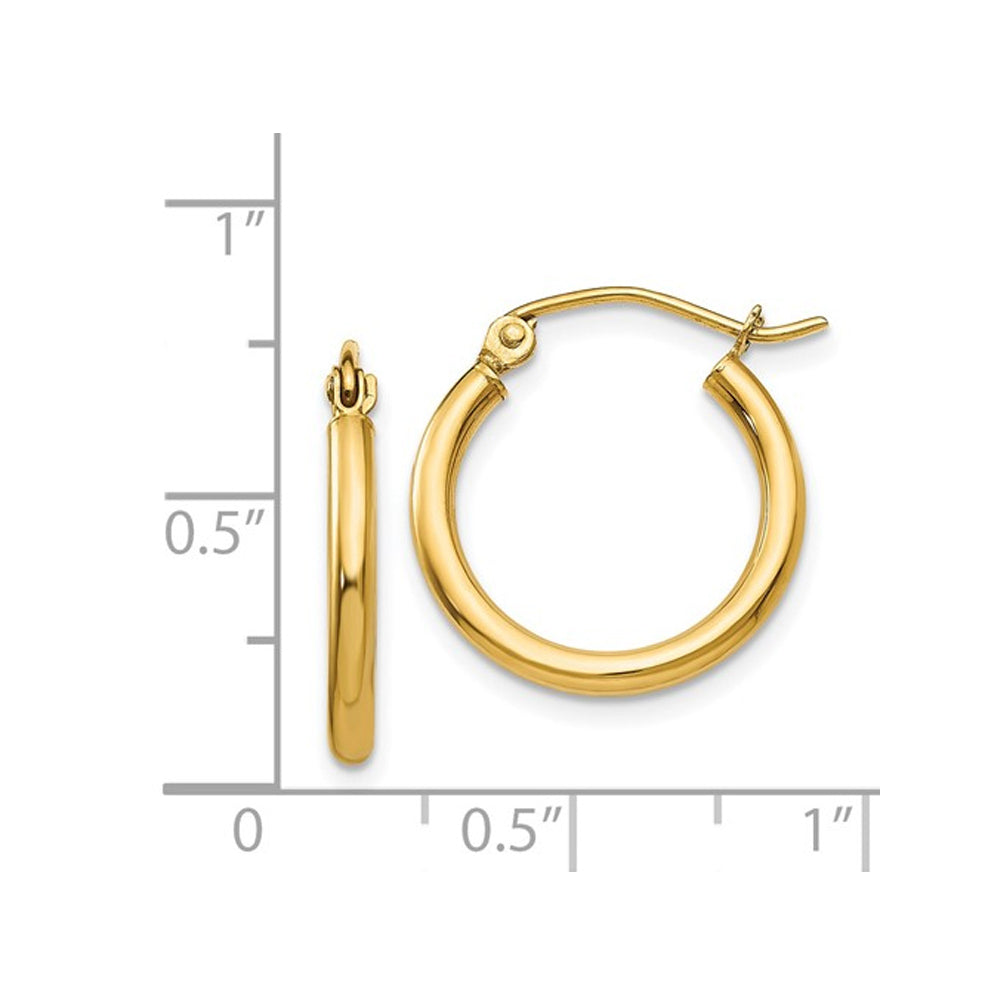 14K Yellow Gold Extra Small Hoop Earrings 3/4 Inch (2.00 mm) Image 3