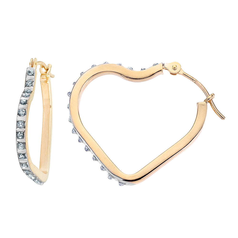 Diamond Accent Heart Hoop Earrings in 14K Yellow Gold (3/4 Inch) Image 2