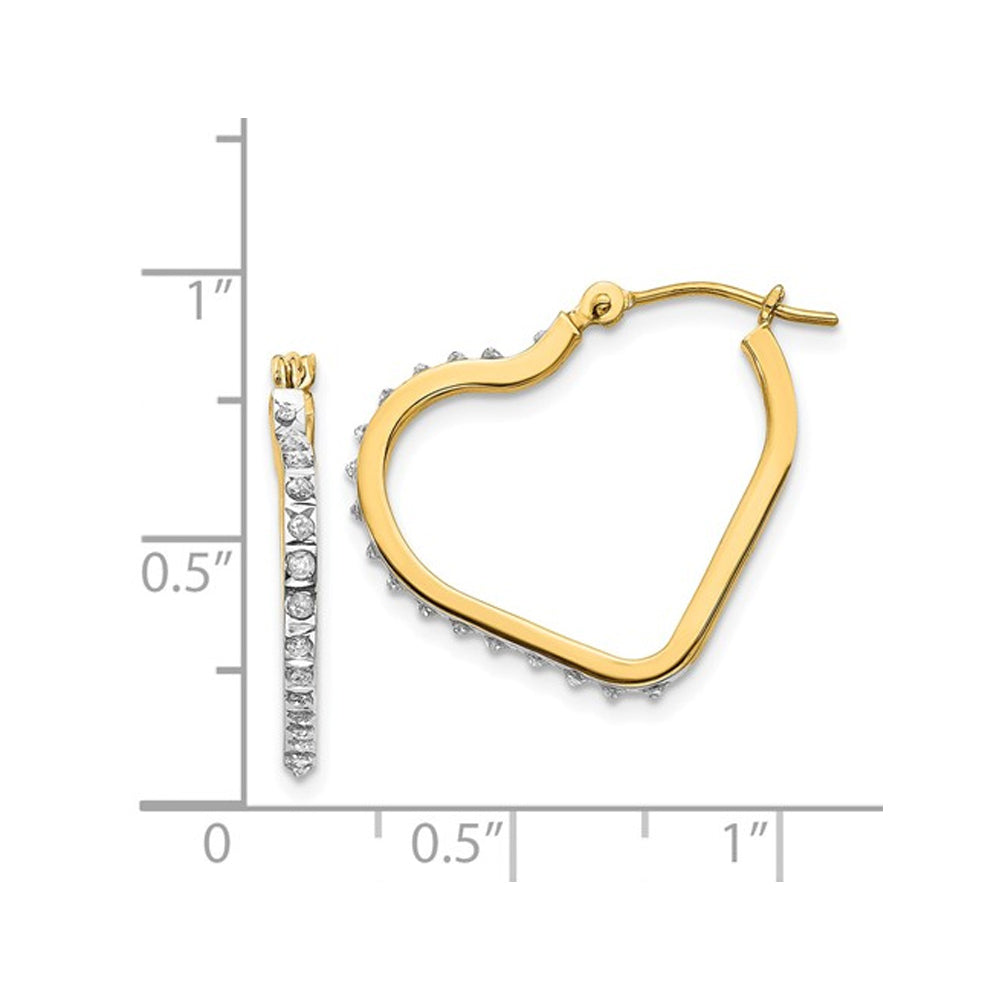 Diamond Accent Heart Hoop Earrings in 14K Yellow Gold (3/4 Inch) Image 3