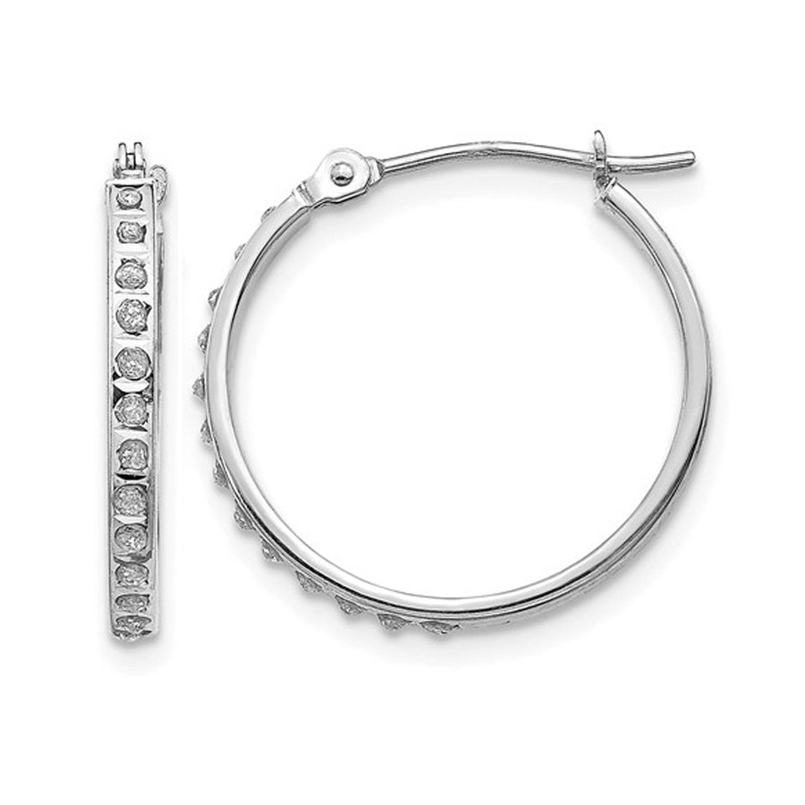 Accent Diamond Round Hinged Hoop Earrings in 14K White Gold (3/4 Inch) Image 1