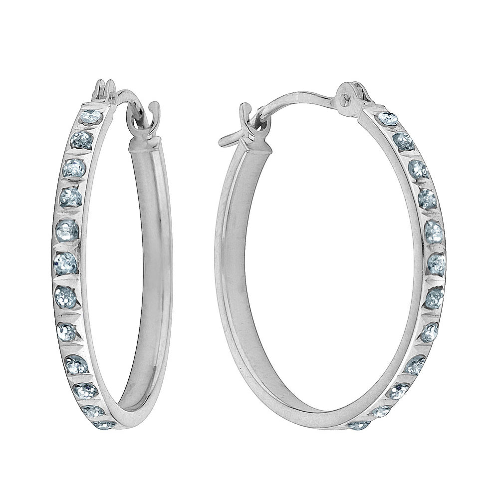 Accent Diamond Round Hinged Hoop Earrings in 14K White Gold (3/4 Inch) Image 2