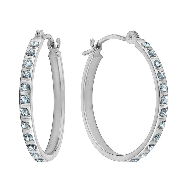 Accent Diamond Round Hinged Hoop Earrings in 14K White Gold (3/4 Inch) Image 2