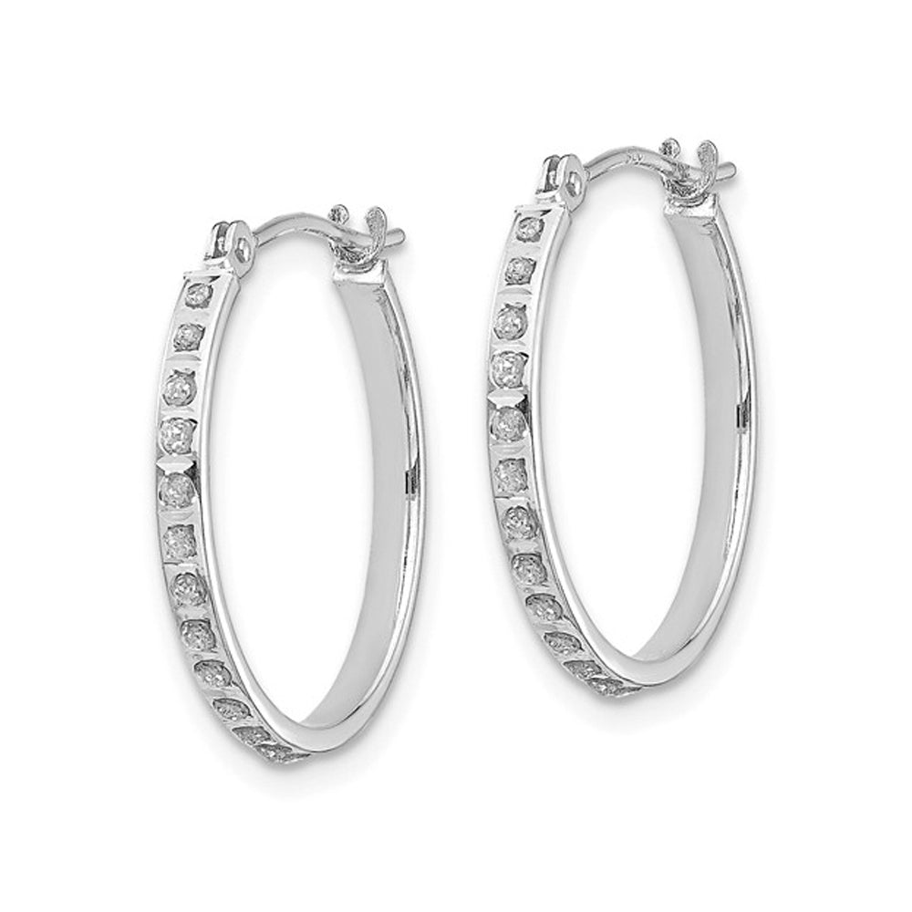 Accent Diamond Round Hinged Hoop Earrings in 14K White Gold (3/4 Inch) Image 4