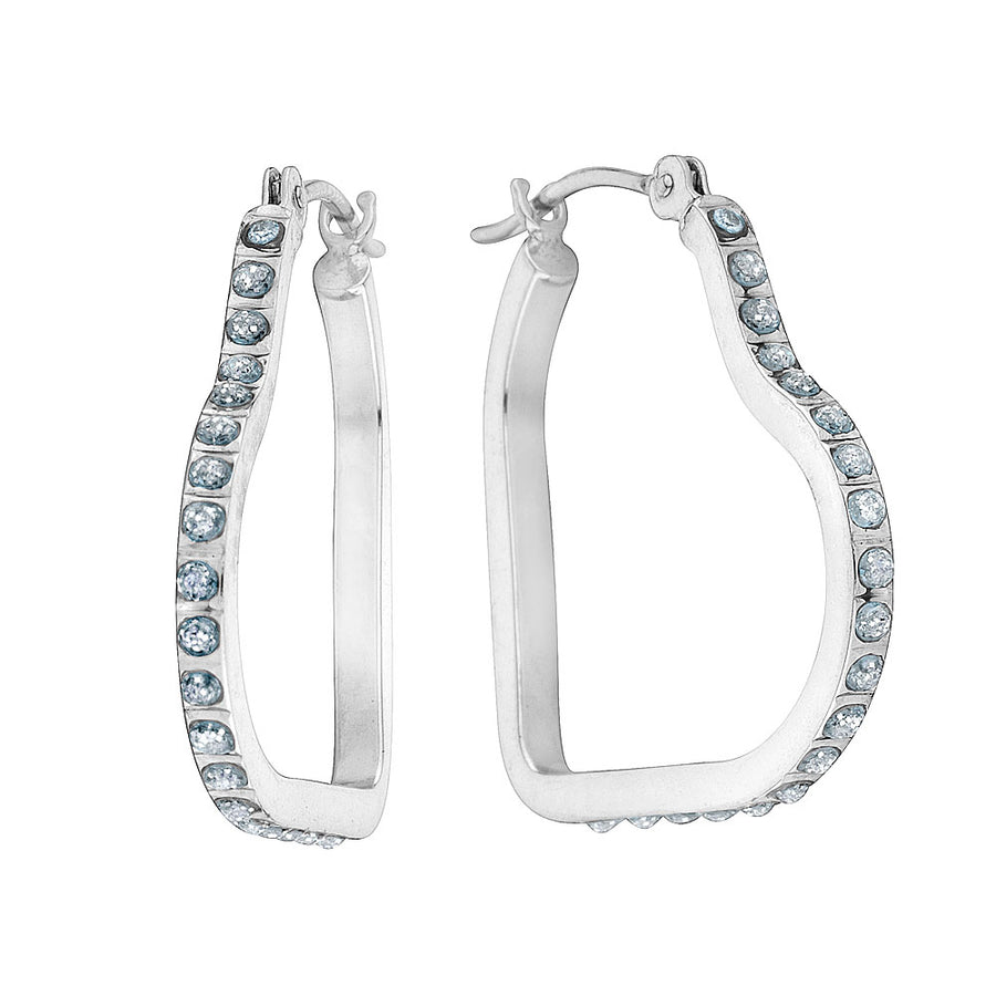 Accent Diamond Heart Hoop Earrings in 14K White Gold (3/4 Inch) Image 1