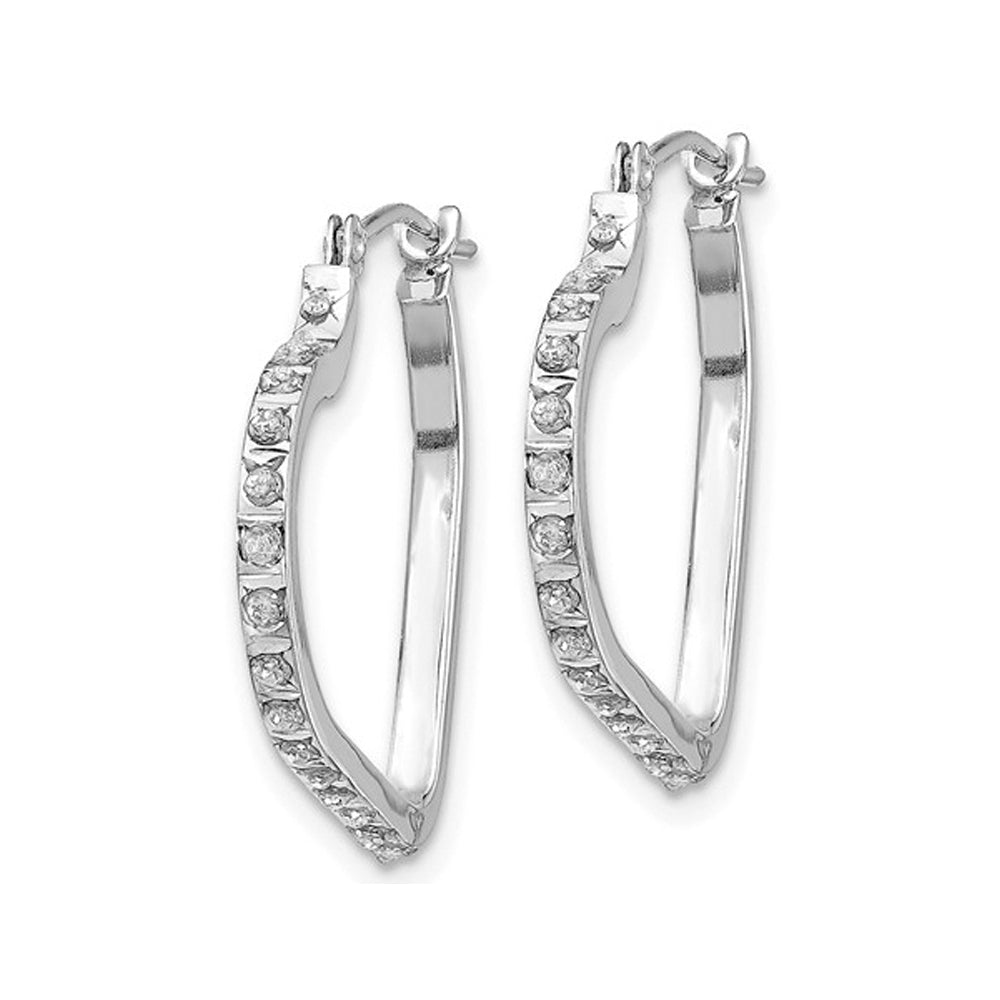 Accent Diamond Heart Hoop Earrings in 14K White Gold (3/4 Inch) Image 3