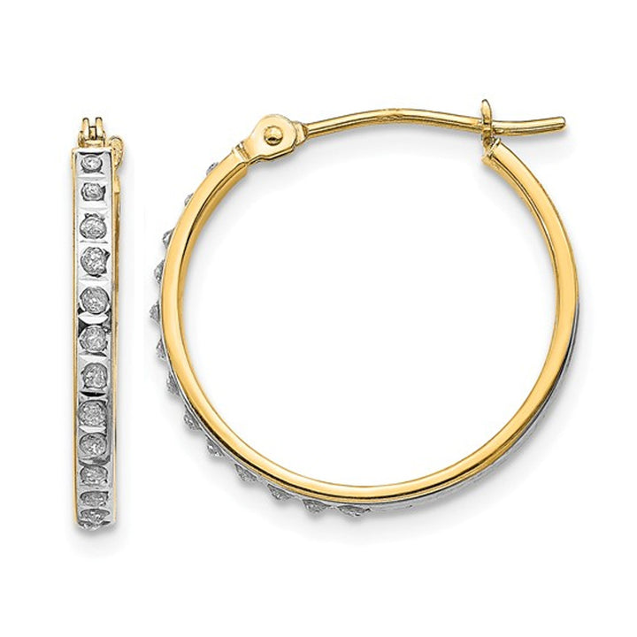 Accent Diamond Hoop Hinged Earrings in 14K Yellow Gold (3/4 Inch) Image 1