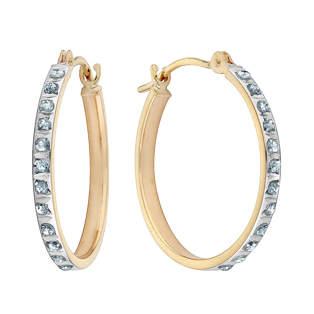 Accent Diamond Hoop Hinged Earrings in 14K Yellow Gold (3/4 Inch) Image 2