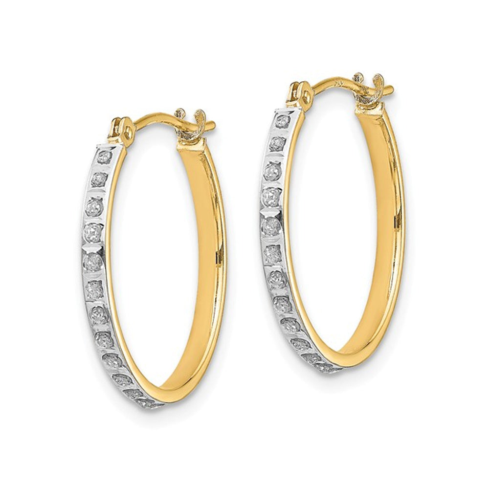 Accent Diamond Hoop Hinged Earrings in 14K Yellow Gold (3/4 Inch) Image 4