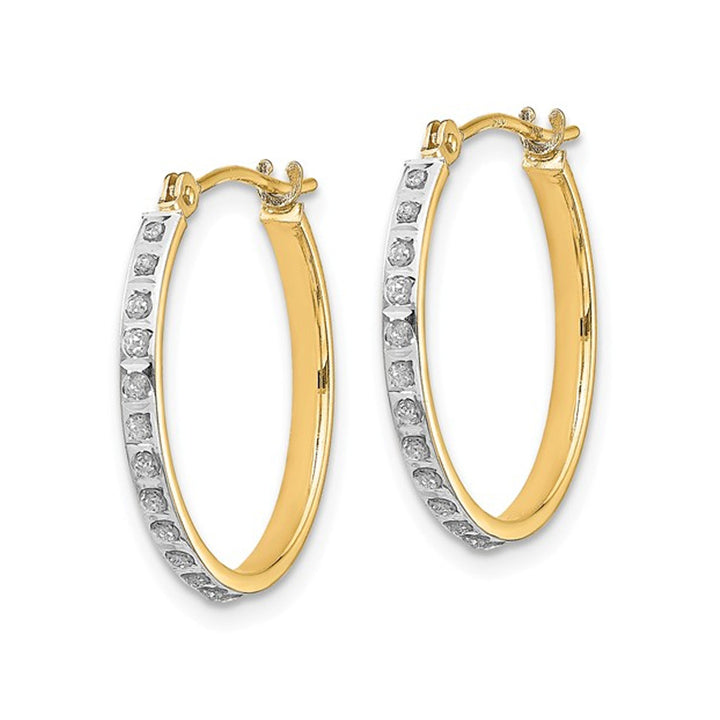 Accent Diamond Hoop Hinged Earrings in 14K Yellow Gold (3/4 Inch) Image 4