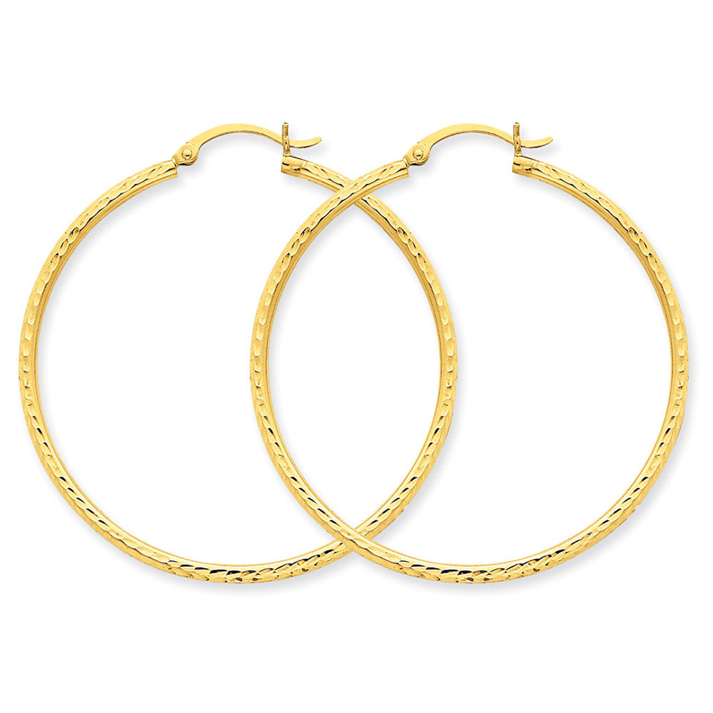 Medium Diamond Cut Hoop Earrings in 14K Yellow Gold 1 1/2 Inch (2.00 mm) Image 2