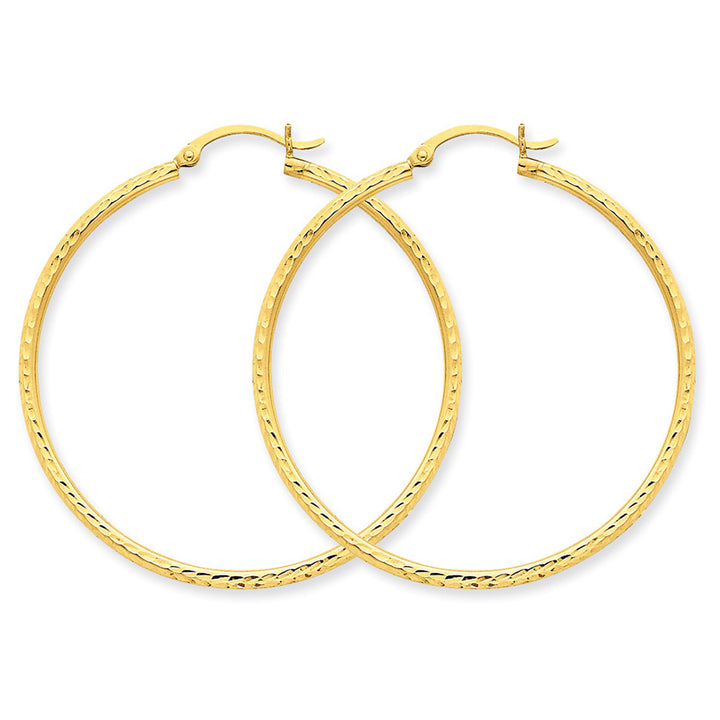 Medium Diamond Cut Hoop Earrings in 14K Yellow Gold 1 1/2 Inch (2.00 mm) Image 2