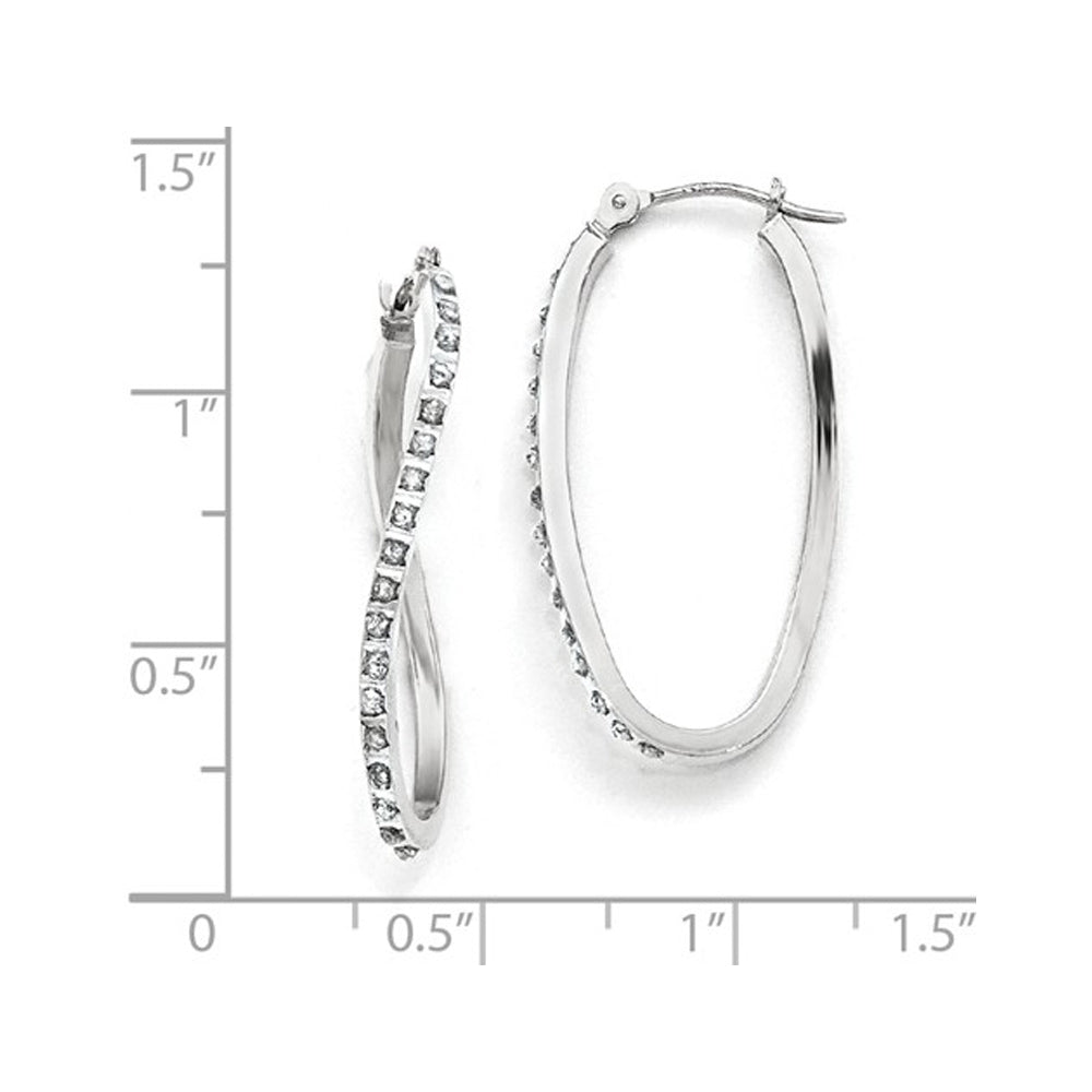 14K White Gold Oval Hoop Twist Earrings (1 1/4 Inch) with Diamond Accent Image 2