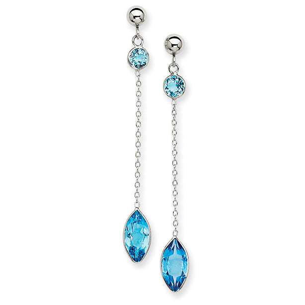 Blue Topaz Dangle Drop Earrings in 14K White Gold Image 1