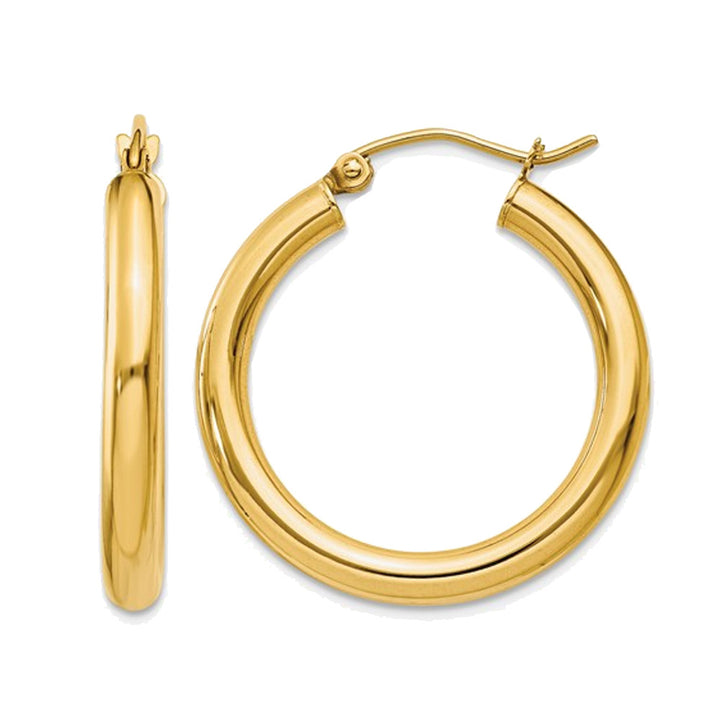 Classic 14K Yellow Gold Hoop Earrings 1 Inch (3.00 mm) Image 1