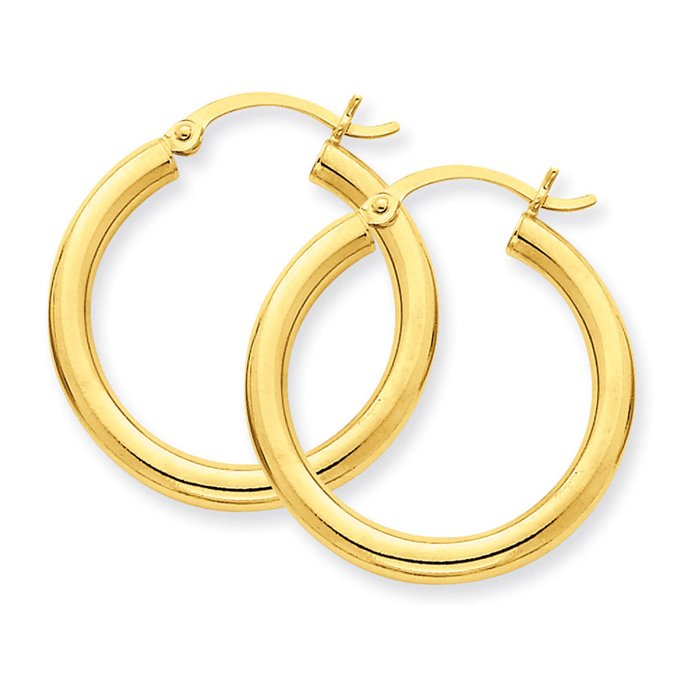 Classic 14K Yellow Gold Hoop Earrings 1 Inch (3.00 mm) Image 2