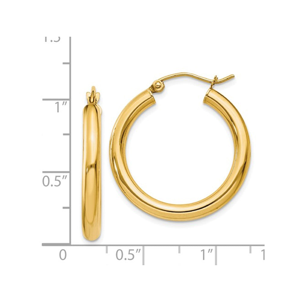 Classic 14K Yellow Gold Hoop Earrings 1 Inch (3.00 mm) Image 3