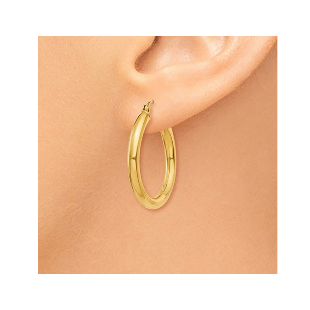 Classic 14K Yellow Gold Hoop Earrings 1 Inch (3.00 mm) Image 4