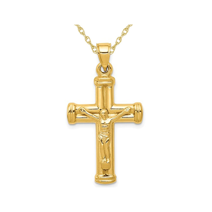 14K Yellow Gold Reversible Crucifix Cross Pendant Necklace with Chain Image 1