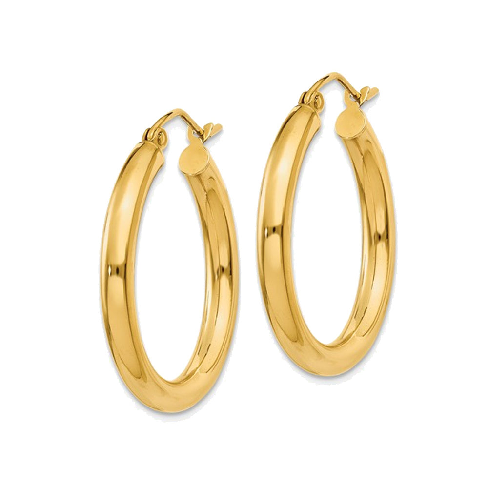 Classic 14K Yellow Gold Hoop Earrings 1 Inch (3.00 mm) Image 4