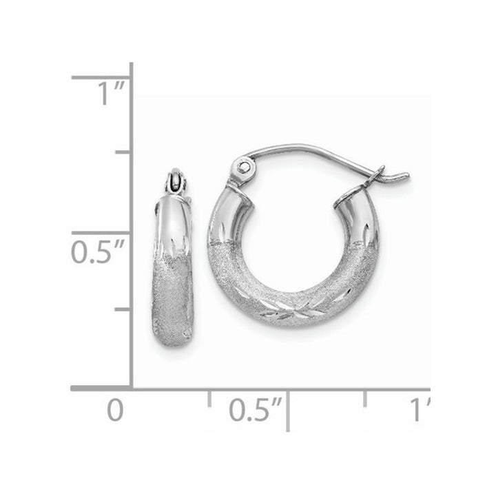 Extra Small Satin and Diamond Cut Hoop Earrings in 14K White Gold 1/2 Inch (3.00 mm) Image 2