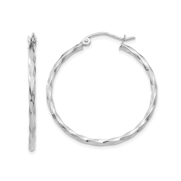 Large Twist Hoop Earrings in 14K White Gold 1 Inch (2.00 mm) Image 1