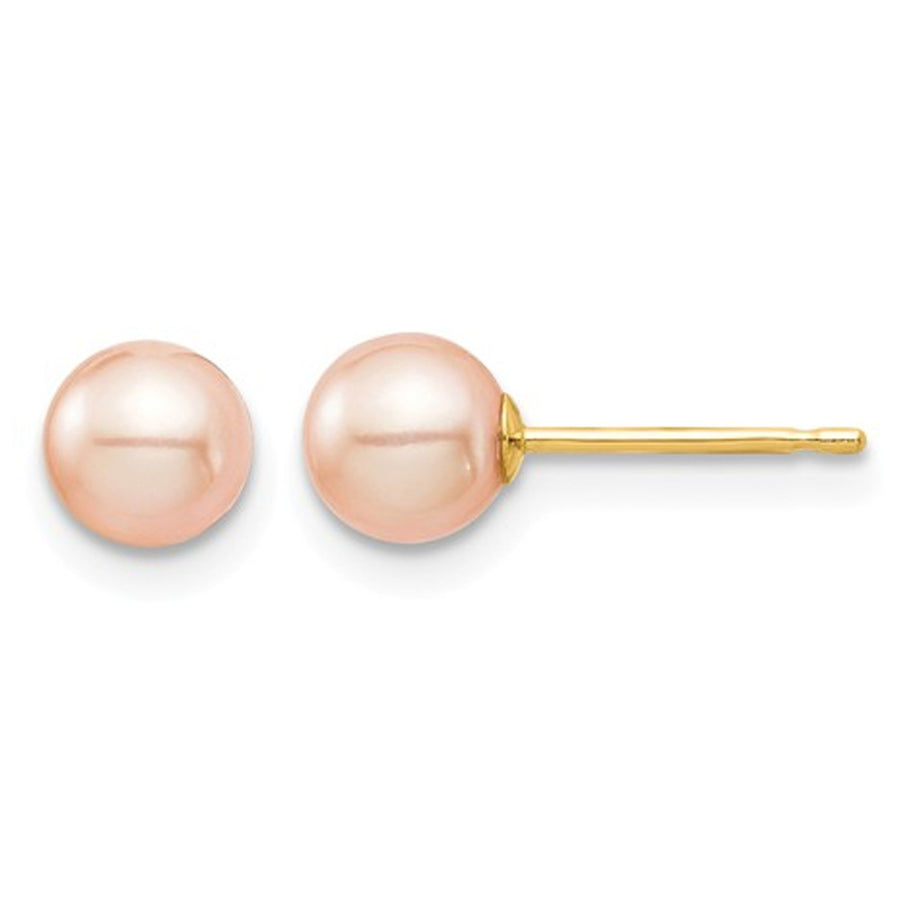 Pink Dyed Freshwater Cultured Pearl Stud Earrings in 14K Yellow Gold Image 1