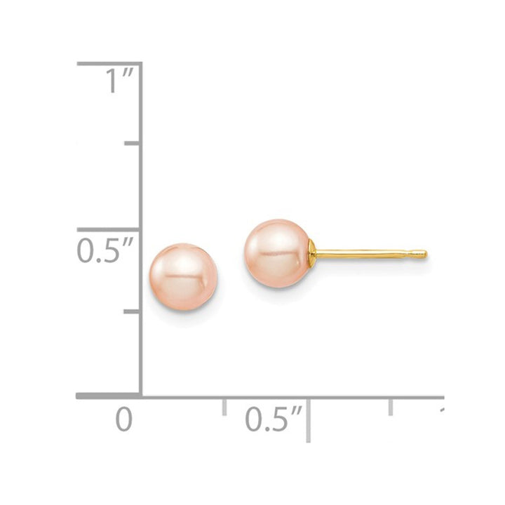 Pink Dyed Freshwater Cultured Pearl Stud Earrings in 14K Yellow Gold Image 2