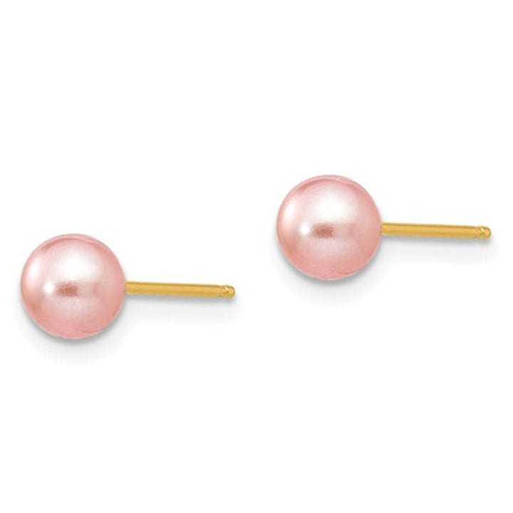 Pink Dyed Freshwater Cultured Pearl Stud Earrings in 14K Yellow Gold Image 3