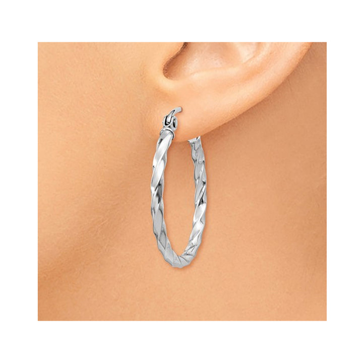 Medium Twist Hoop Earrings in 14K White Gold 3/4 Inch (2.00 mm) Image 2