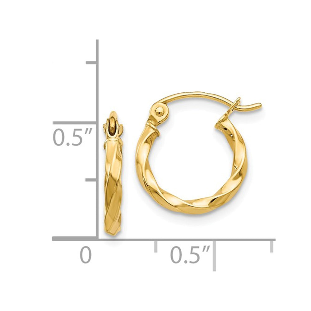 Small Twist Hoop Earrings in 14K Yellow Gold 1/2 Inch (2.00 mm) Image 2