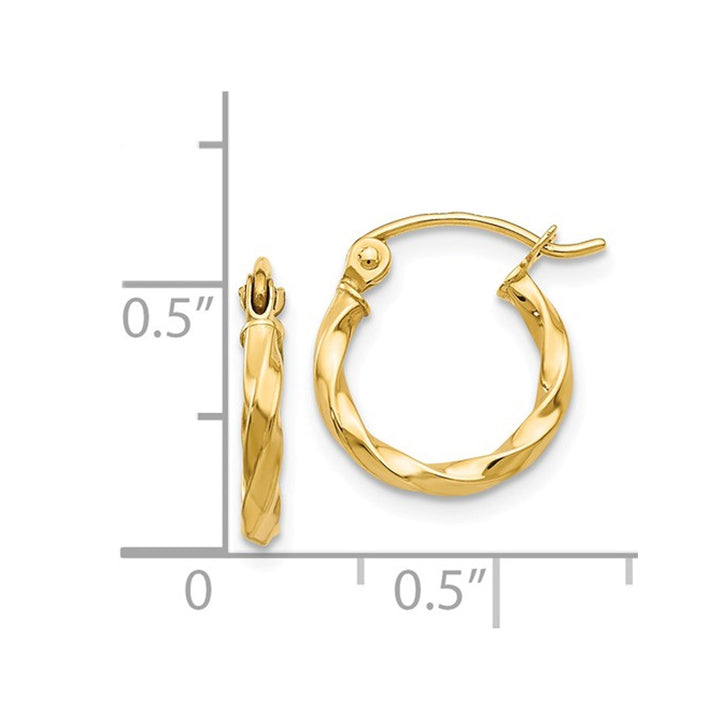 Small Twist Hoop Earrings in 14K Yellow Gold 1/2 Inch (2.00 mm) Image 2