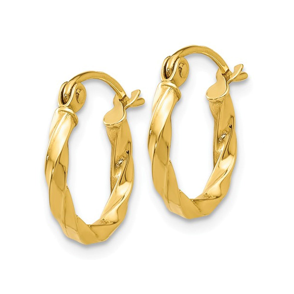 Small Twist Hoop Earrings in 14K Yellow Gold 1/2 Inch (2.00 mm) Image 3