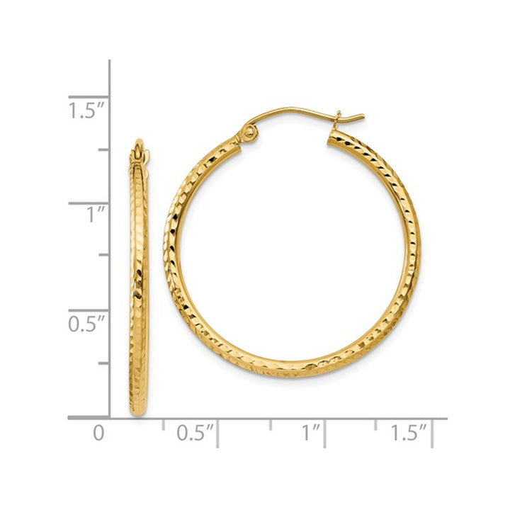 14K Yellow Gold Small Diamond Cut Hoop Earrings 1 Inch (2.00 mm) Image 3