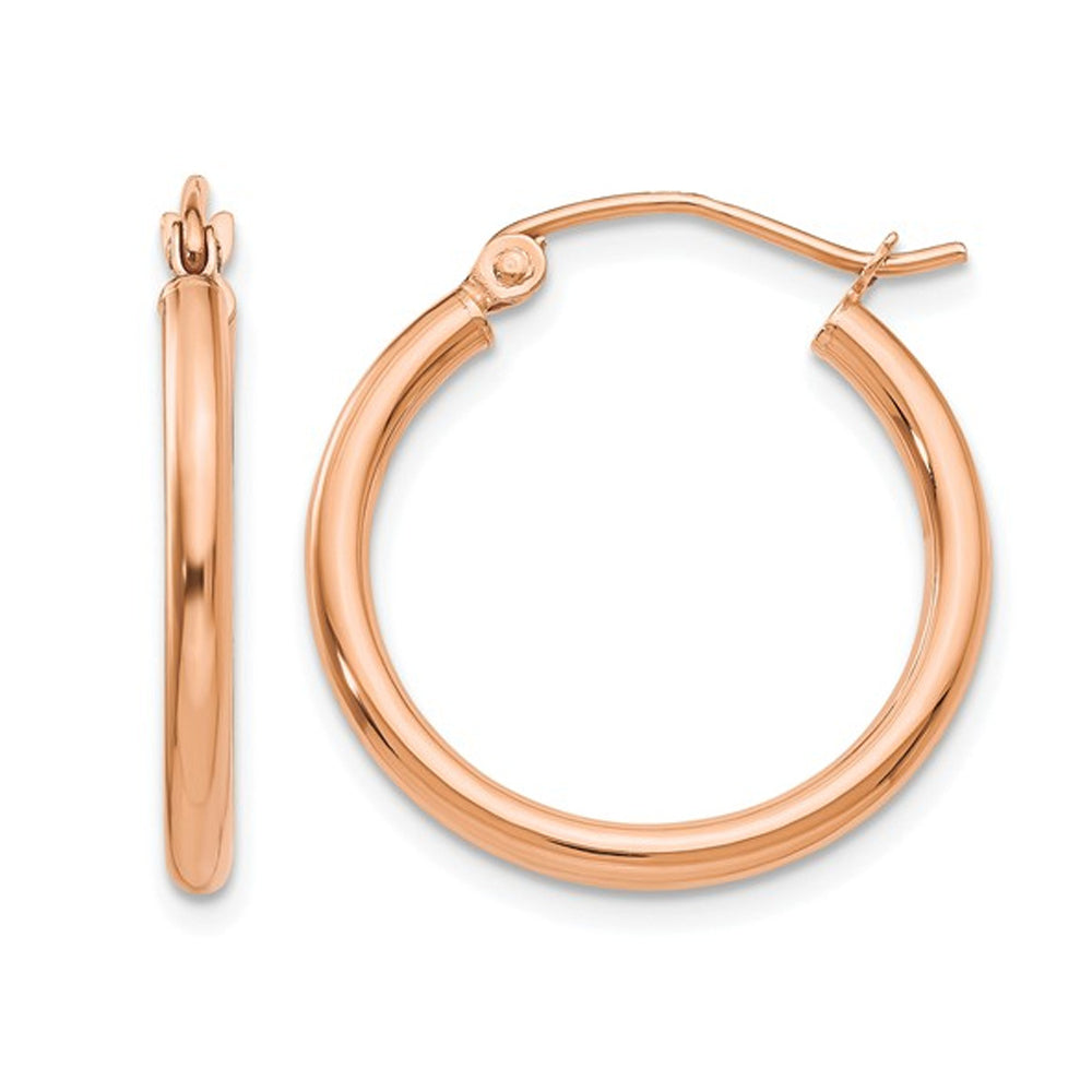 14K Rose Pink Gold Hoop Earrings 3/4 Inch (2.00 mm) Image 1