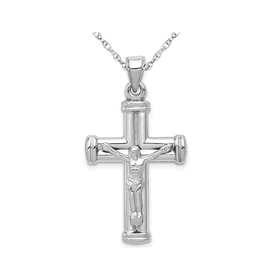 14K White Gold Reversible Crucifix Cross Pendant Necklace with Chain Image 1