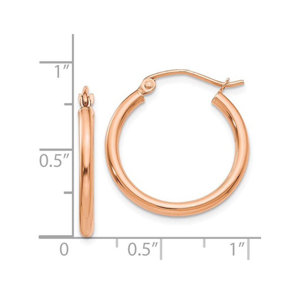 14K Rose Pink Gold Hoop Earrings 3/4 Inch (2.00 mm) Image 2