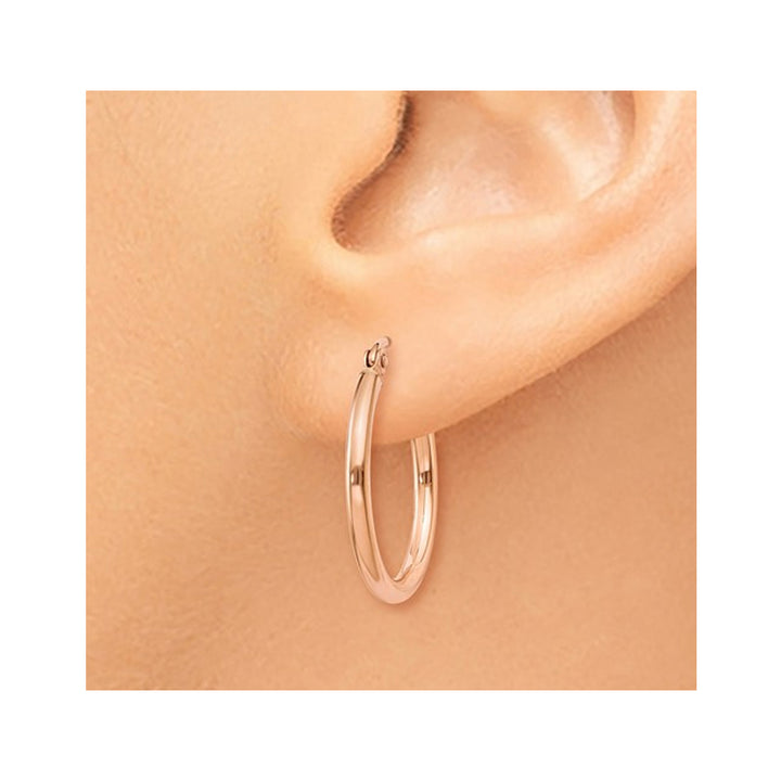 14K Rose Pink Gold Hoop Earrings 3/4 Inch (2.00 mm) Image 3