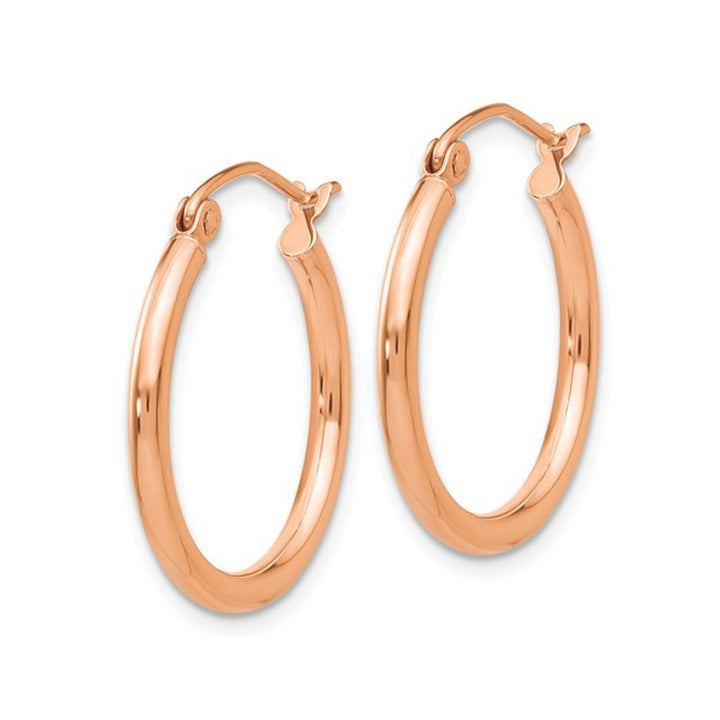 14K Rose Pink Gold Hoop Earrings 3/4 Inch (2.00 mm) Image 4