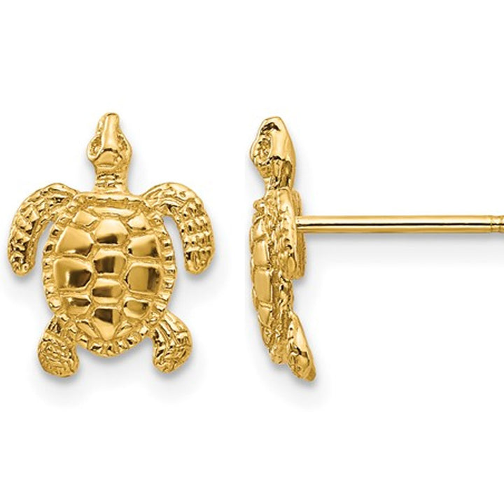 14K Yellow Gold Sea Turtle Post Earrings Image 1