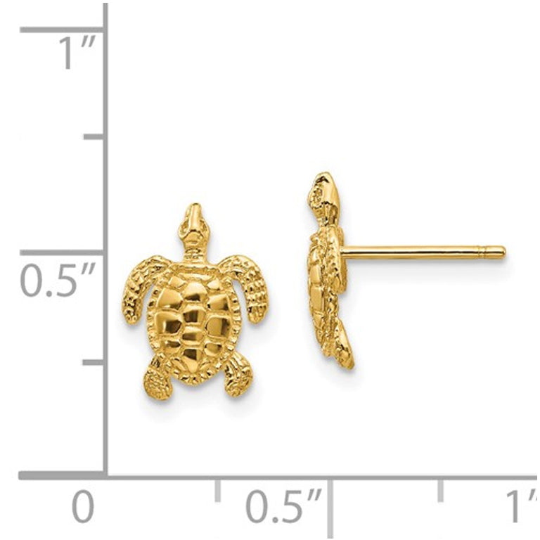 14K Yellow Gold Sea Turtle Post Earrings Image 2