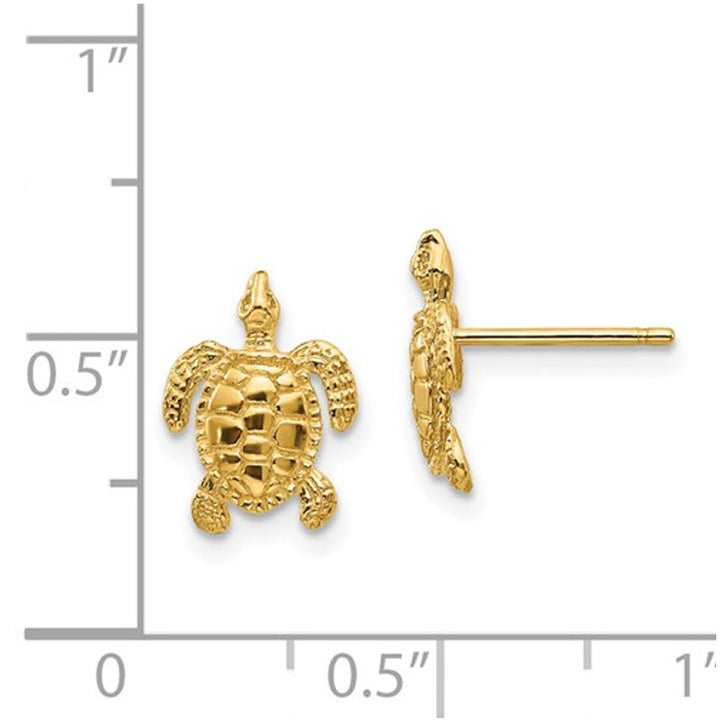 14K Yellow Gold Sea Turtle Post Earrings Image 2