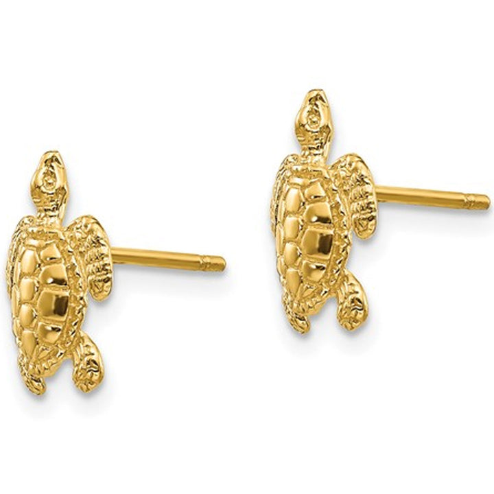 14K Yellow Gold Sea Turtle Post Earrings Image 3